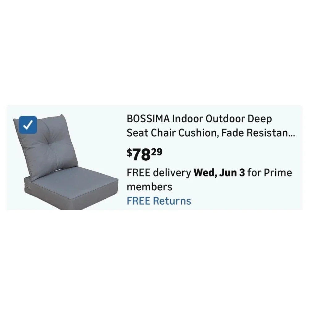 Set of 2 Indoor Outdoor Deep Seat Chair Cushion, Fade Resistant, 24 inches